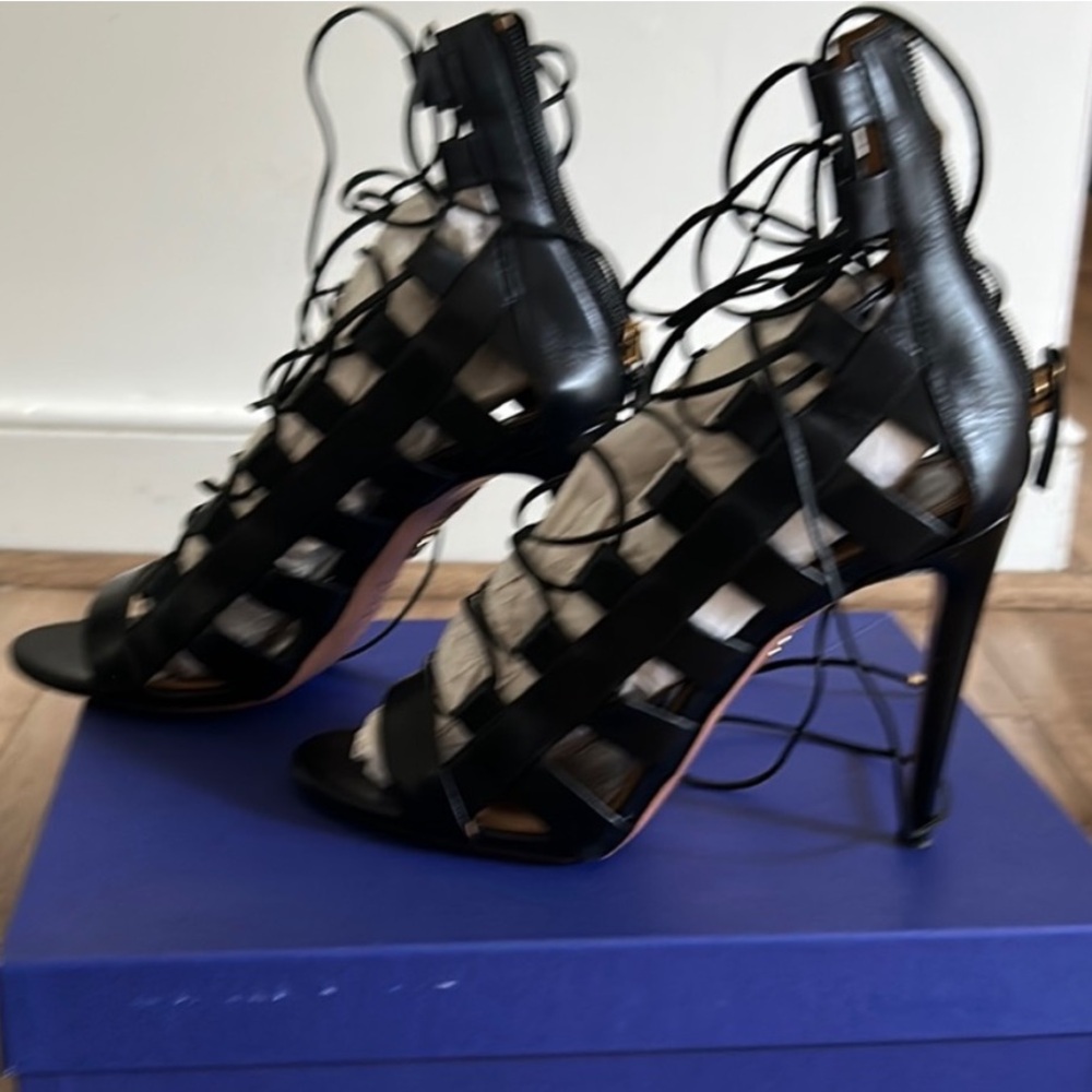 Aquazzura “Amazon 105” Black Lace-Up Gladiator Heels - Picture 3 of 4